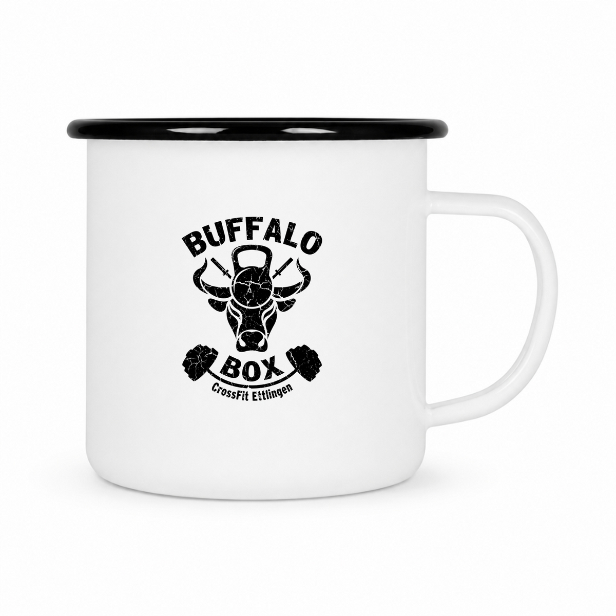 Buffalo Big Logo Premium Hoodie Unisex (nn) Emailletasse Weiß 12 oz – mit farbigem Rand - schwarz