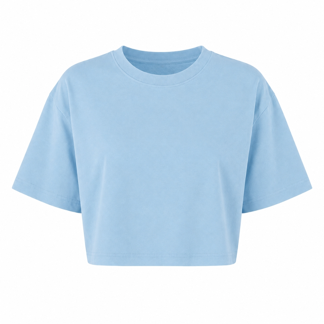 d box - Ladies Shirt Ladies Short Oversized Tee Coloured Logo back - powder blue