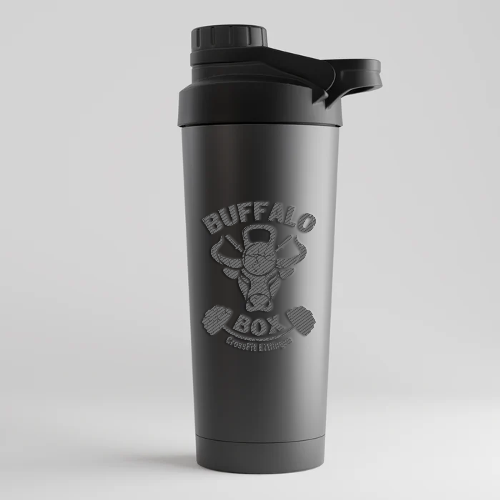 Buffalo - Shaker Black mit Lasergravur (Silber) Logo (Thermo) 700ml - Schwarz